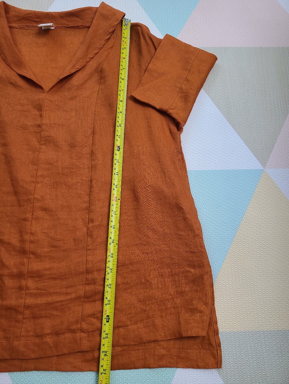 Lintico 100% Linen V Neck Short Sleeve Shirt Size M Sierra Burnt Orange - Picture 10 of 13